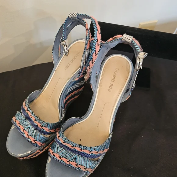 Gianni Bini Blue and Pink Espadrilles with Intricate Straps - Picture 4 of 6